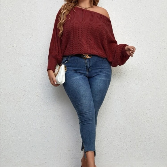 Plus size batwing sleeve knit sweater - Picture 3 of 4